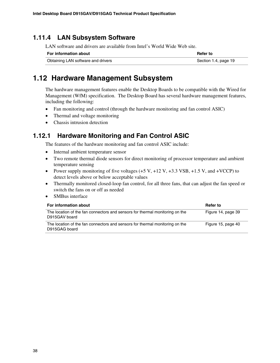 4 lan subsystem software, 12 hardware management subsystem, 1 hardware monitoring and fan control asic | chiliGREEN D915GAGL User Manual | Page 38 / 106