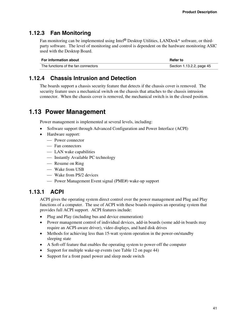 3 fan monitoring, 4 chassis intrusion and detection, 13 power management | 1 acpi | chiliGREEN D915GAGL User Manual | Page 41 / 106