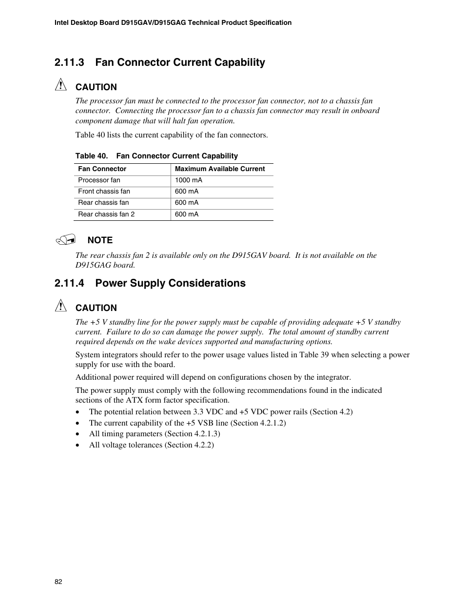 3 fan connector current capability, 4 power supply considerations | chiliGREEN D915GAGL User Manual | Page 82 / 106