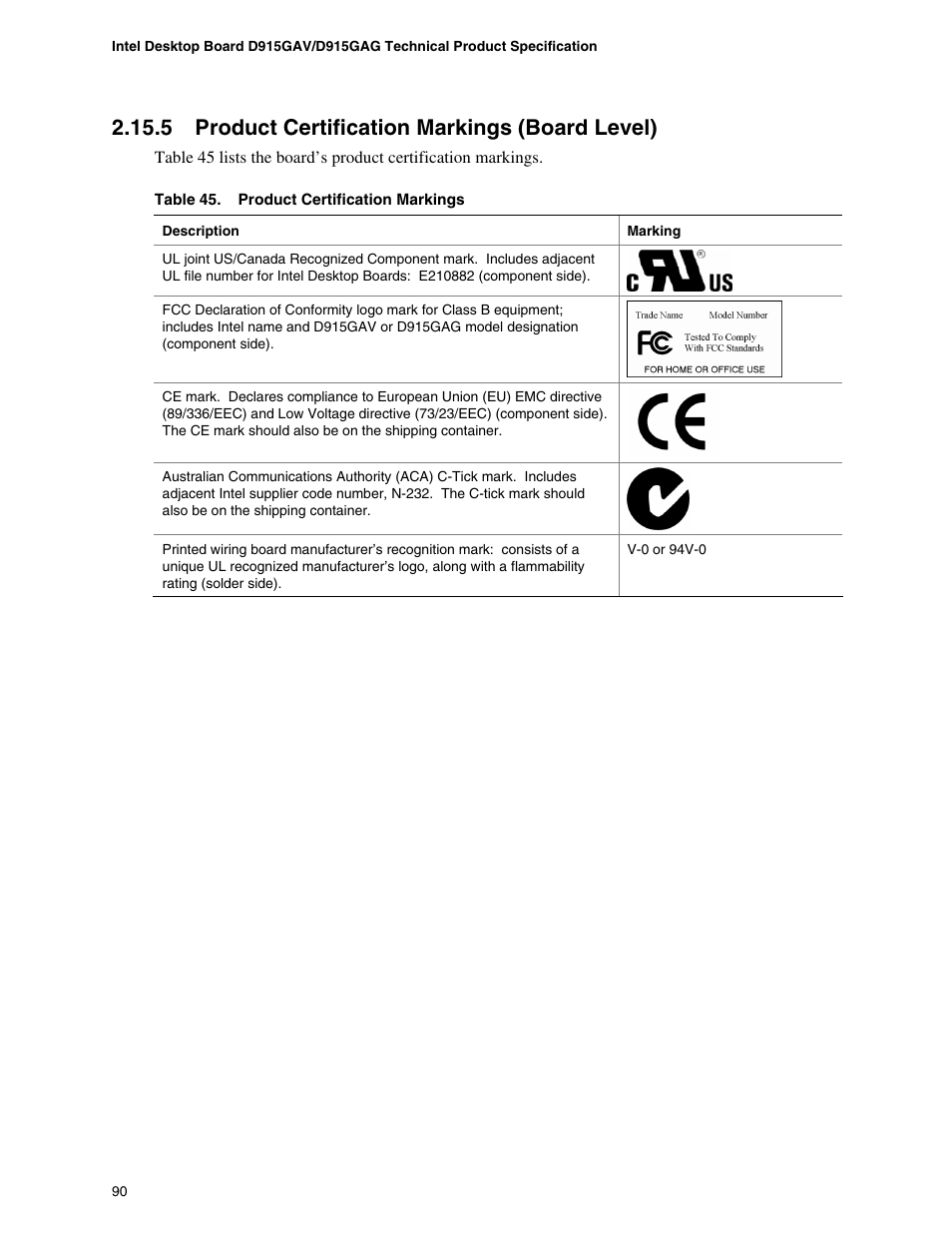 5 product certification markings (board level) | chiliGREEN D915GAGL User Manual | Page 90 / 106