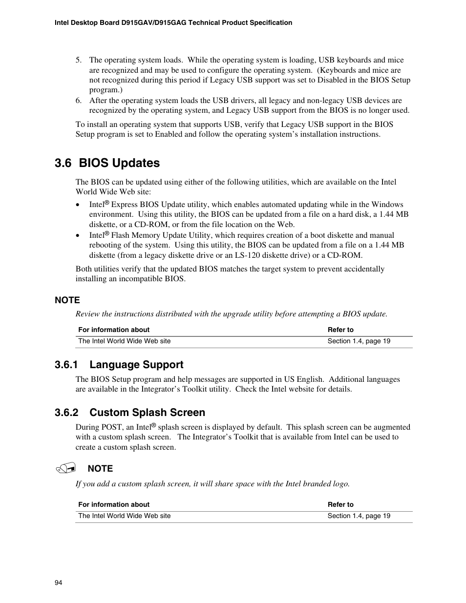 6 bios updates, 1 language support, 2 custom splash screen | chiliGREEN D915GAGL User Manual | Page 94 / 106