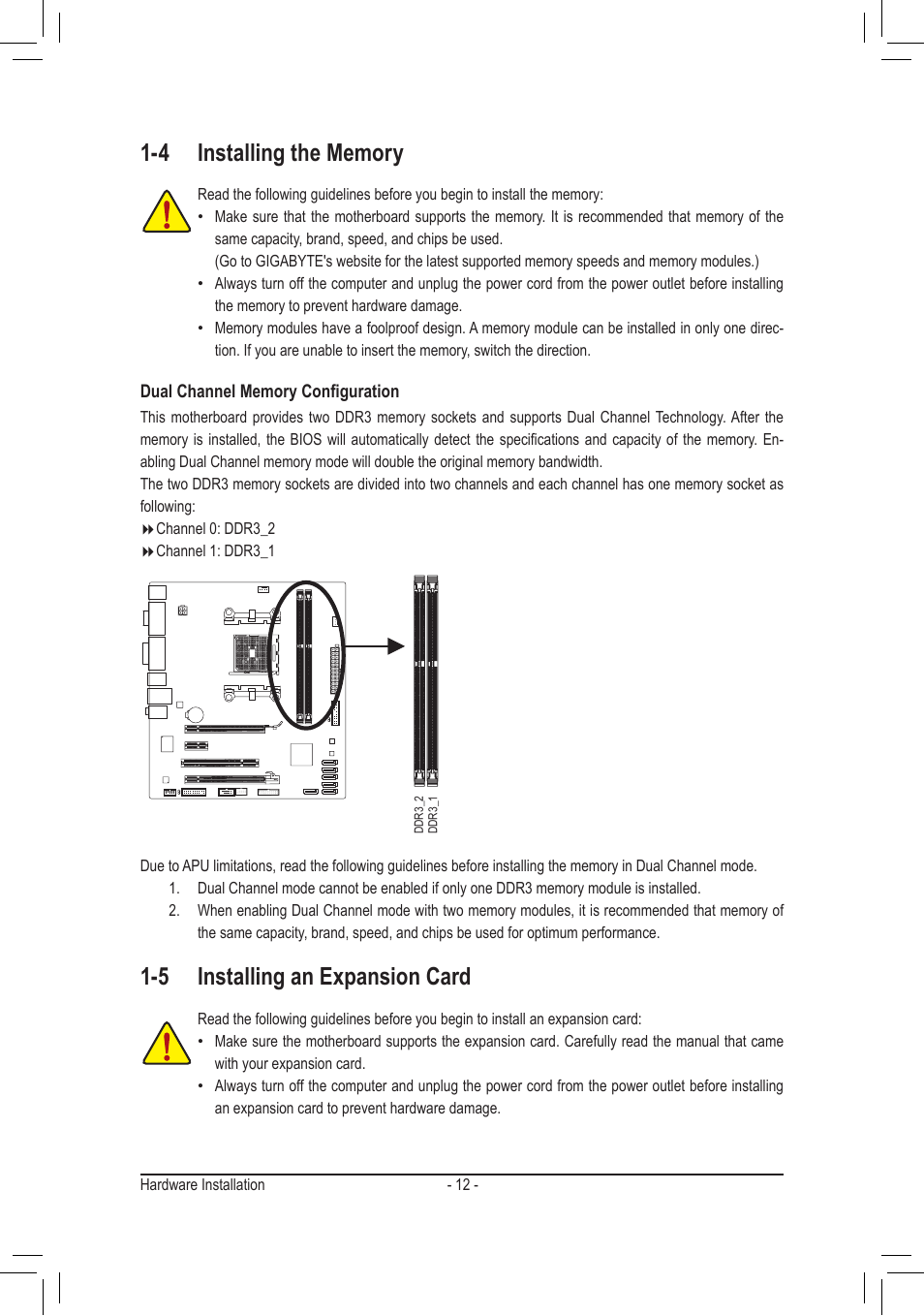 4 installing the memory, 5 installing an expansion card | chiliGREEN GA-A75M-S2V User Manual | Page 12 / 44