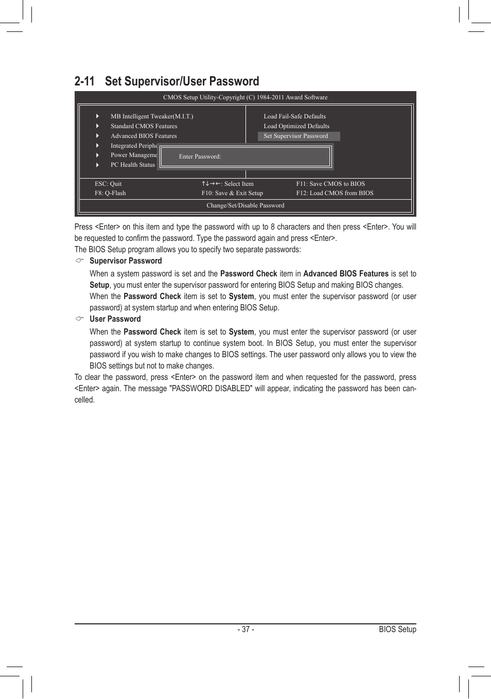 11 set supervisor/user password | chiliGREEN GA-A75M-S2V User Manual | Page 37 / 44