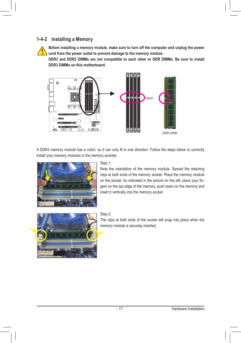 4-2 installing a memory | chiliGREEN GA-A75M-UD2H User Manual | Page 17 / 96