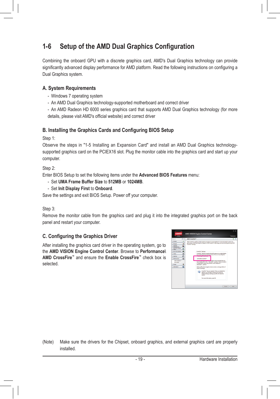 6 setup of the amd dual graphics configuration | chiliGREEN GA-A75M-UD2H User Manual | Page 19 / 96