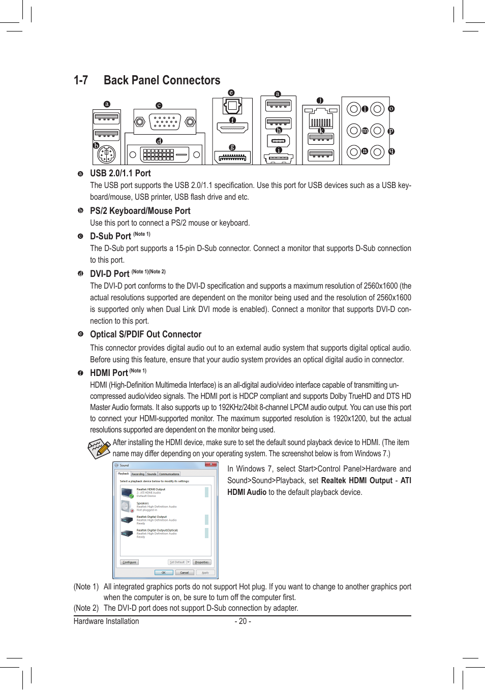 7 back panel connectors | chiliGREEN GA-A75M-UD2H User Manual | Page 20 / 96