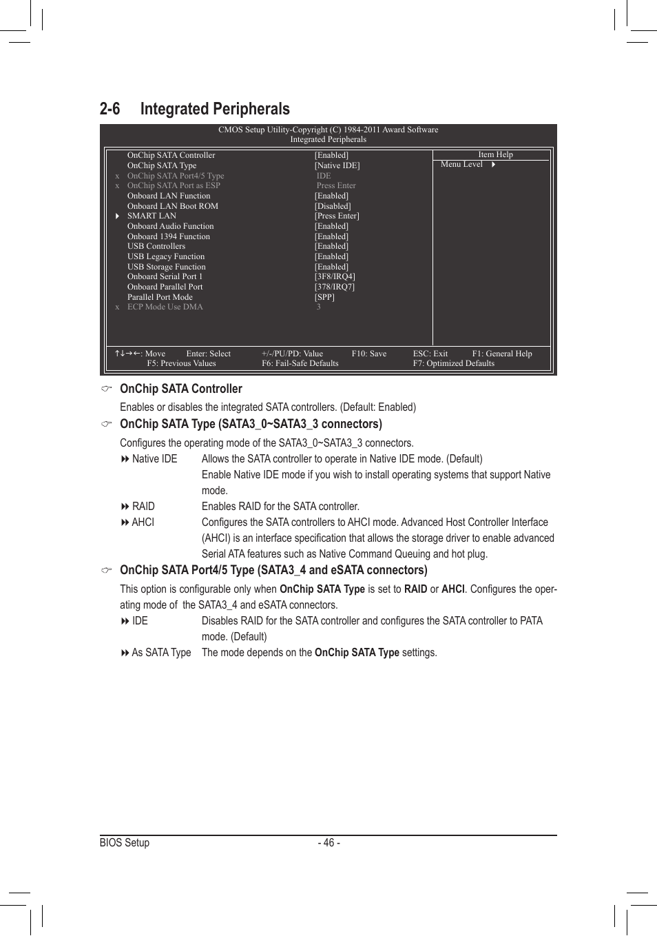 6 integrated peripherals, Onchip sata controller, Onchip sata type (sata3_0~sata3_3 connectors) | chiliGREEN GA-A75M-UD2H User Manual | Page 46 / 96