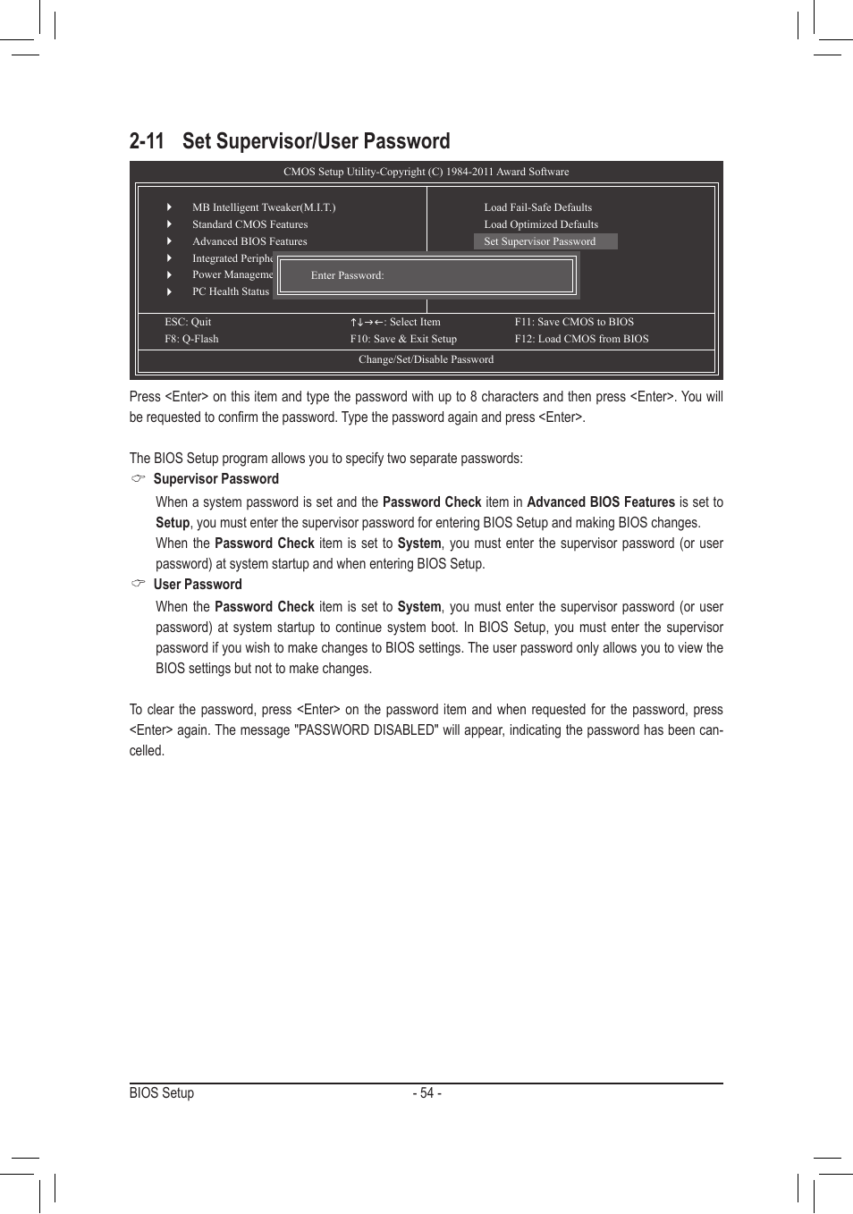 11 set supervisor/user password | chiliGREEN GA-A75M-UD2H User Manual | Page 54 / 96