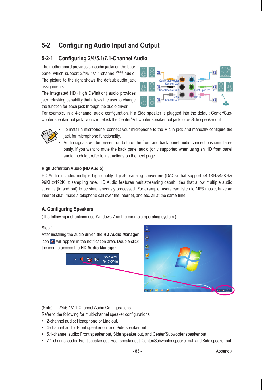 2 configuring audio input and output, A. configuring speakers | chiliGREEN GA-A75M-UD2H User Manual | Page 83 / 96