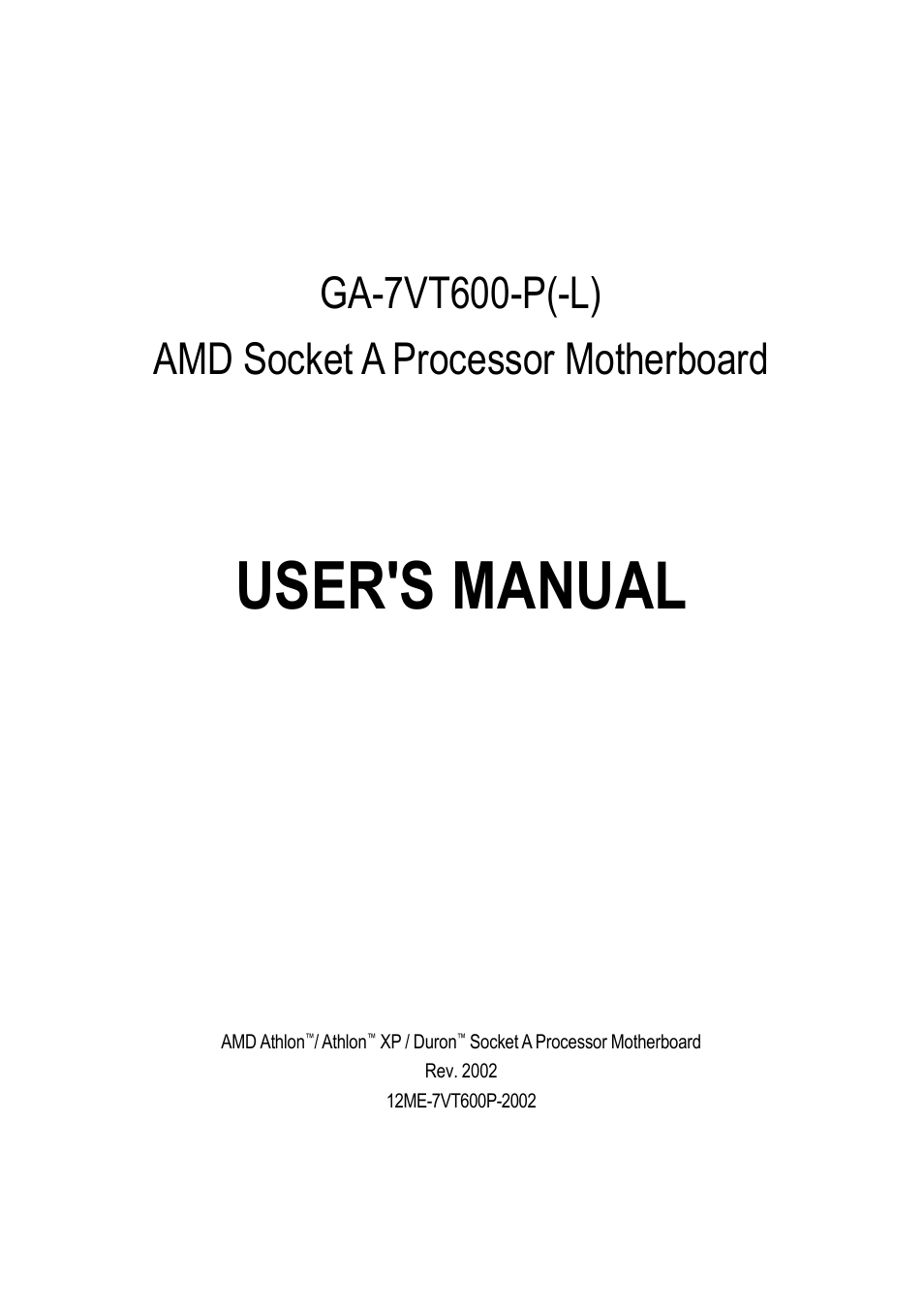 User's manual, Ga-7vt600-p(-l) amd socket a processor motherboard | chiliGREEN GA-7VT600-p-l User Manual | Page 5 / 112