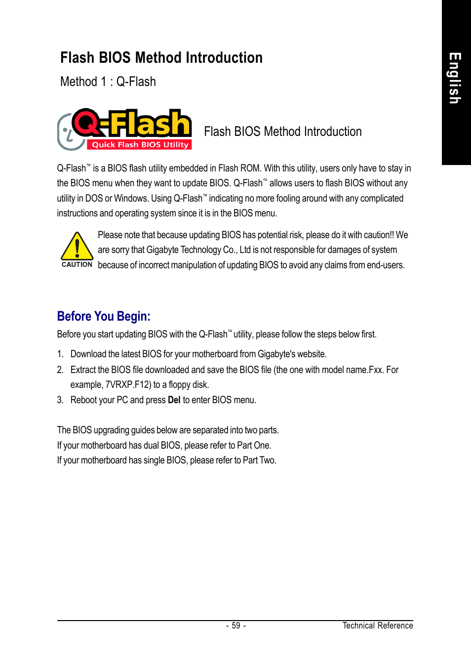 English flash bios method introduction, Method 1 : q-flash flash bios method introduction, Before you begin | chiliGREEN GA-7VT600-p-l User Manual | Page 63 / 112