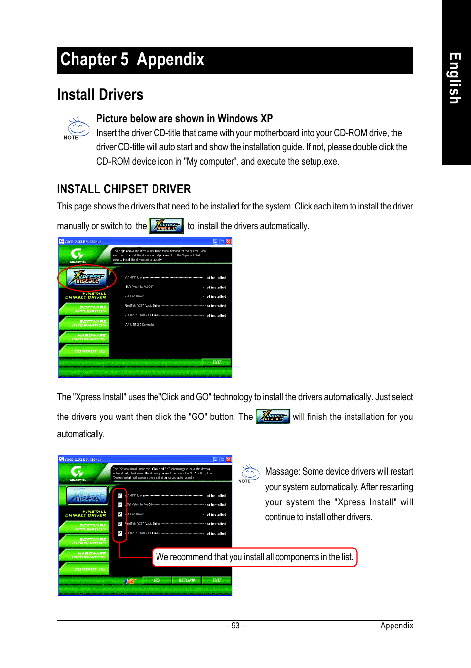 Chapter 5 appendix, English revision history, Install drivers | chiliGREEN GA-7VT600-p-l User Manual | Page 97 / 112