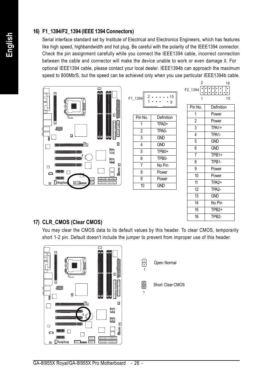 English, 17) clr_cmos (clear cmos) | chiliGREEN GA-8I955X User Manual | Page 26 / 88