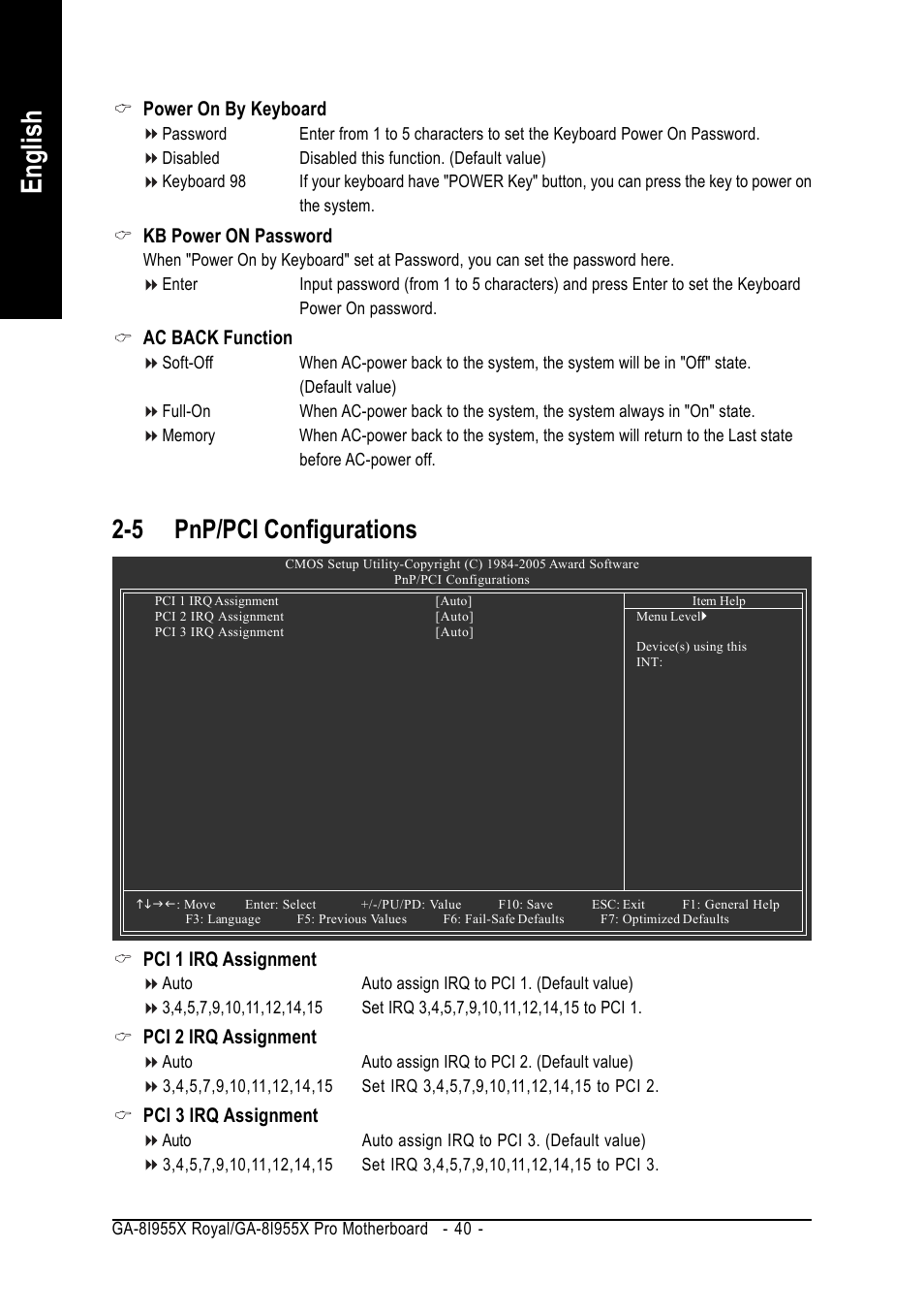 English, 5 pnp/pci configurations | chiliGREEN GA-8I955X User Manual | Page 40 / 88
