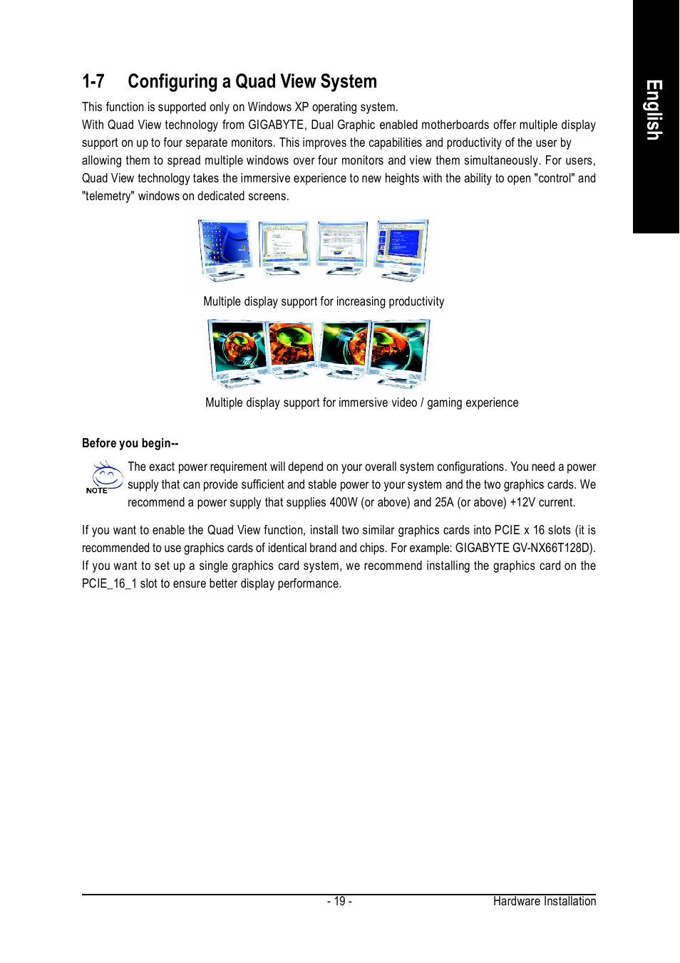 English, 7 configuring a quad view system | chiliGREEN GA-8I945P Duo Graphic User Manual | Page 19 / 88
