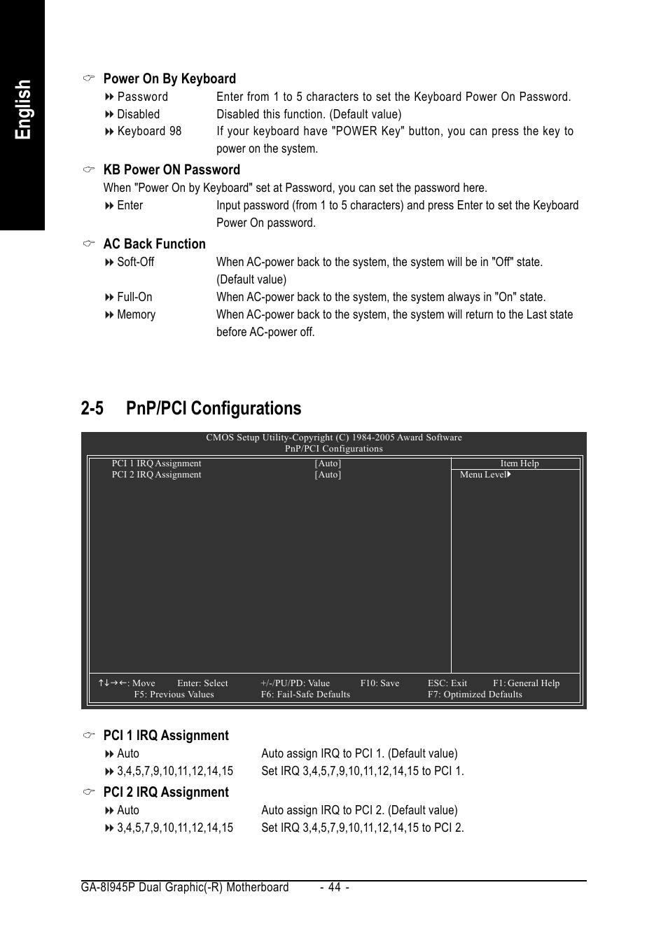 English, 5 pnp/pci configurations | chiliGREEN GA-8I945P Duo Graphic User Manual | Page 44 / 88