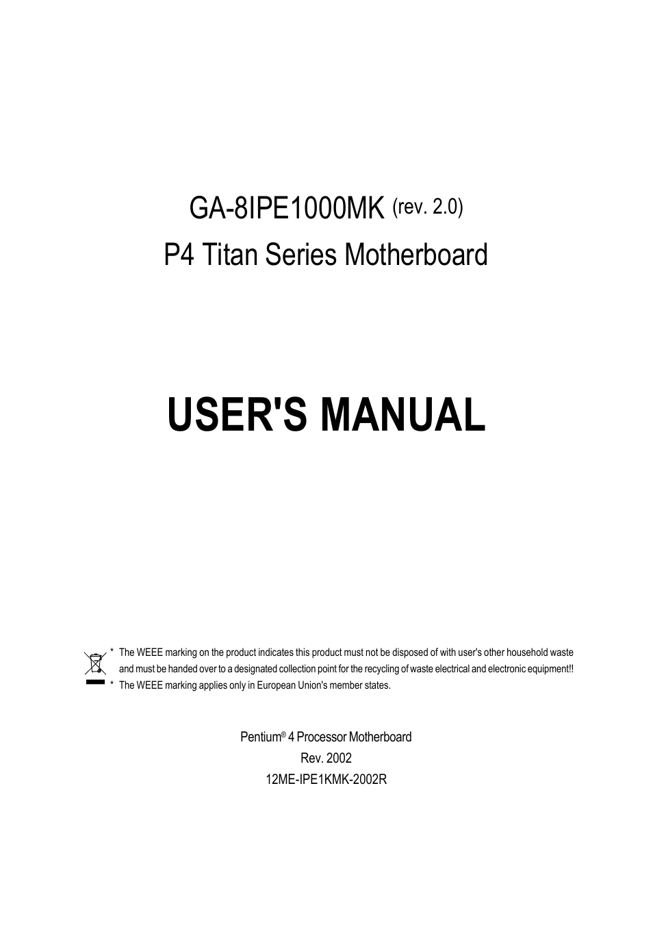 User's manual, P4 titan series motherboard, Rev. 2.0) | chiliGREEN GA-8IPE1000-MK User Manual | Page 5 / 96