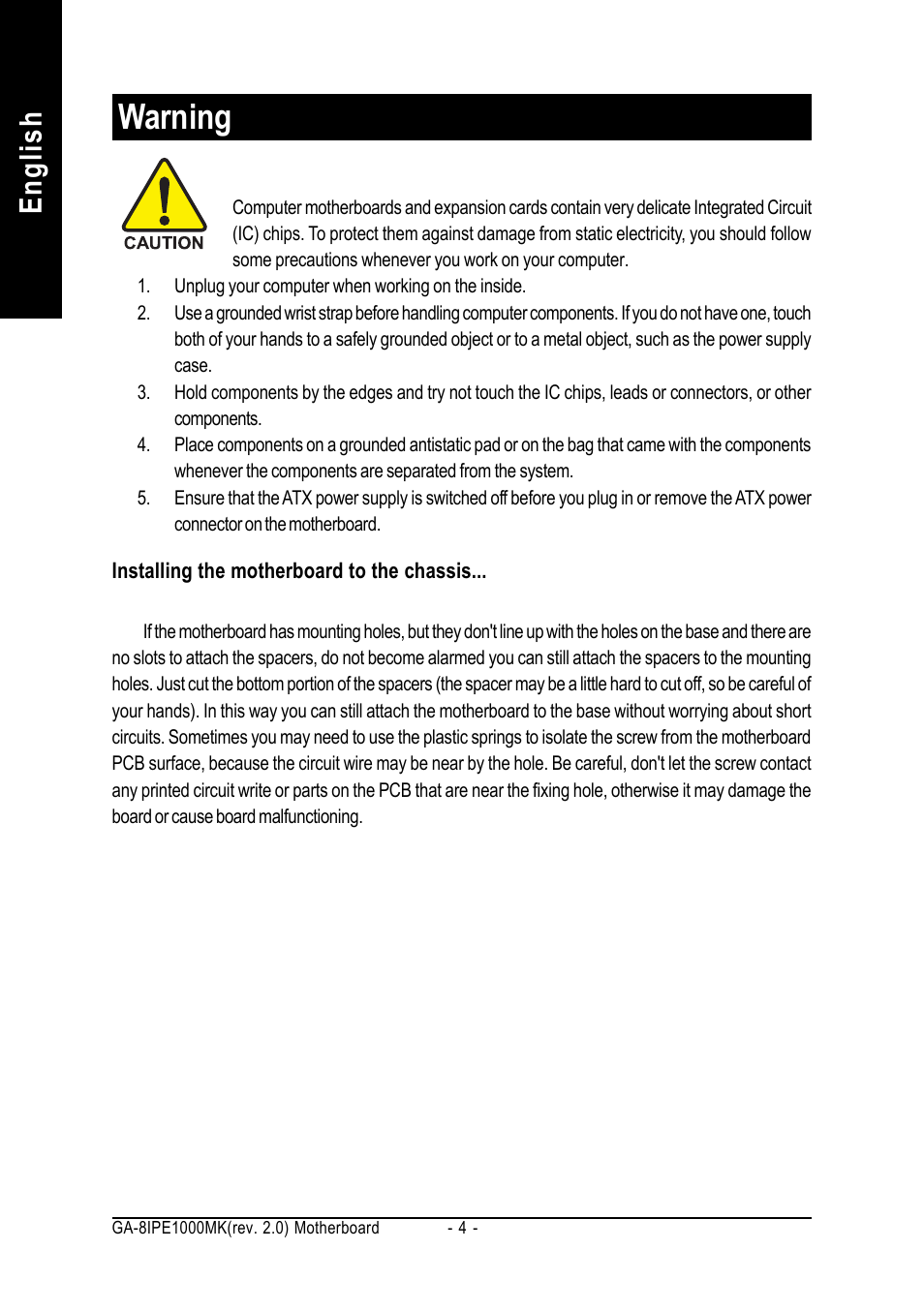 Warning, English | chiliGREEN GA-8IPE1000-MK User Manual | Page 8 / 96