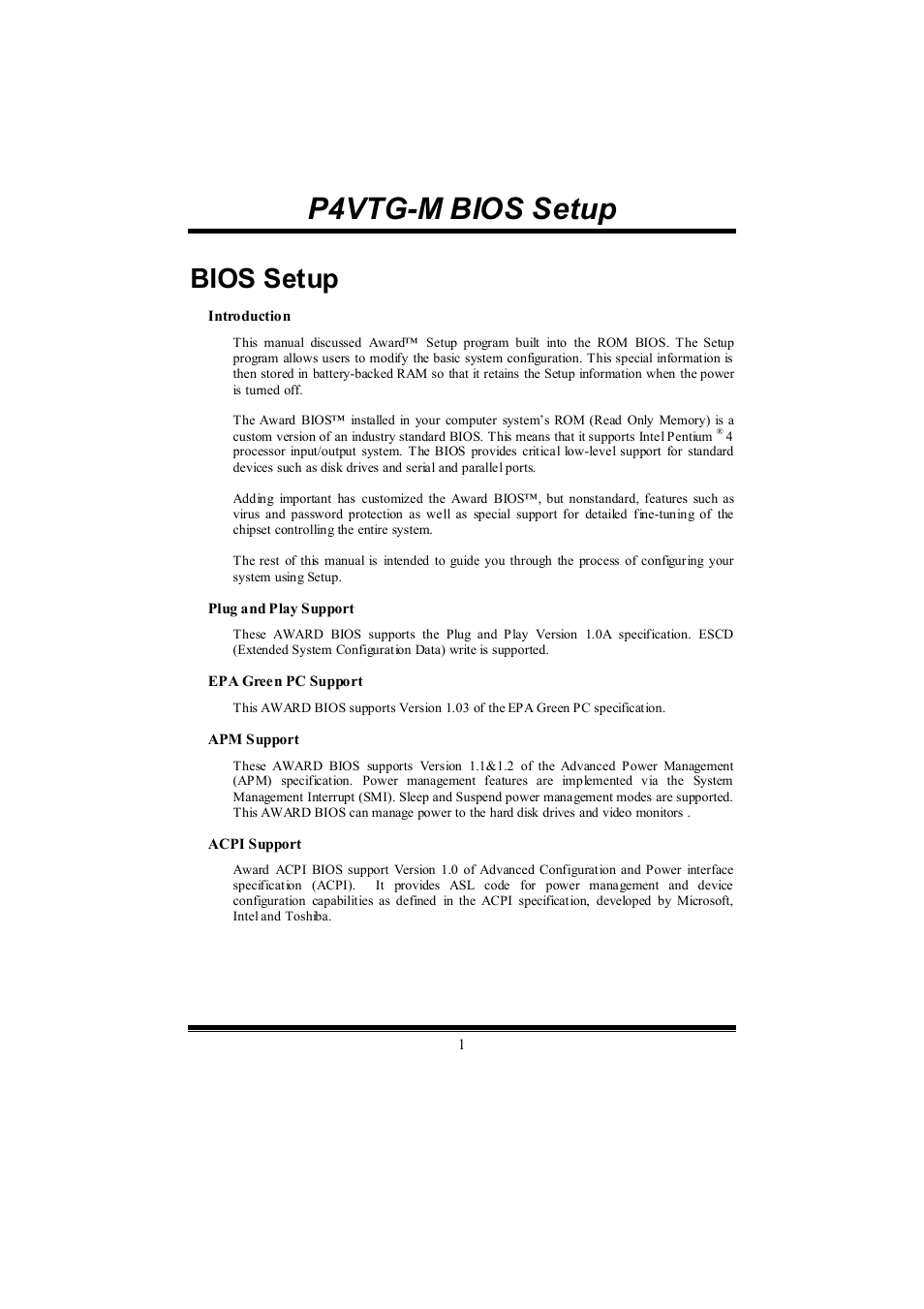 P4vtg-m bios setup, Bios setup | chiliGREEN P4VTGM User Manual | Page 26 / 56