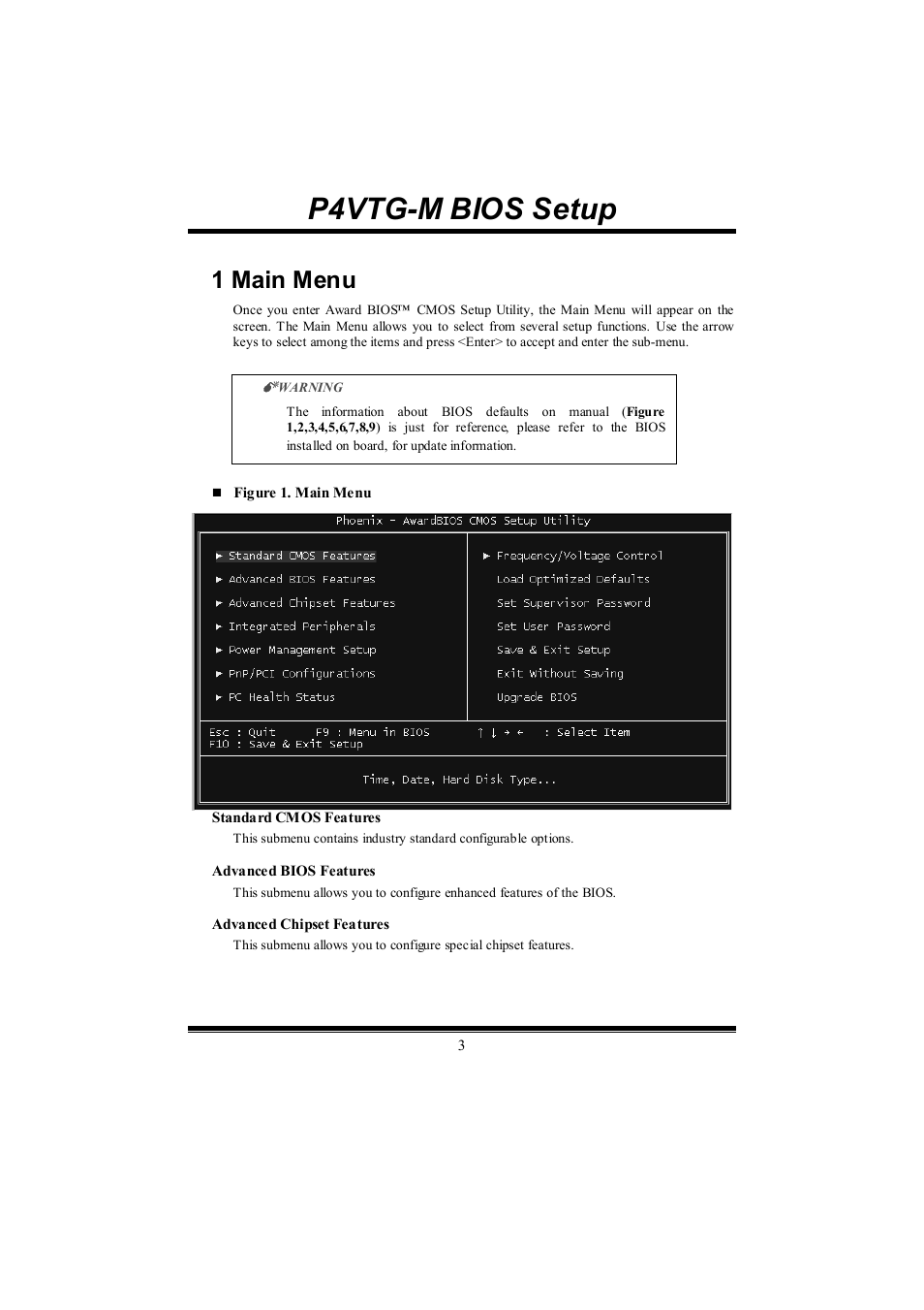 P4vtg-m bios setup, 1 main menu | chiliGREEN P4VTGM User Manual | Page 28 / 56