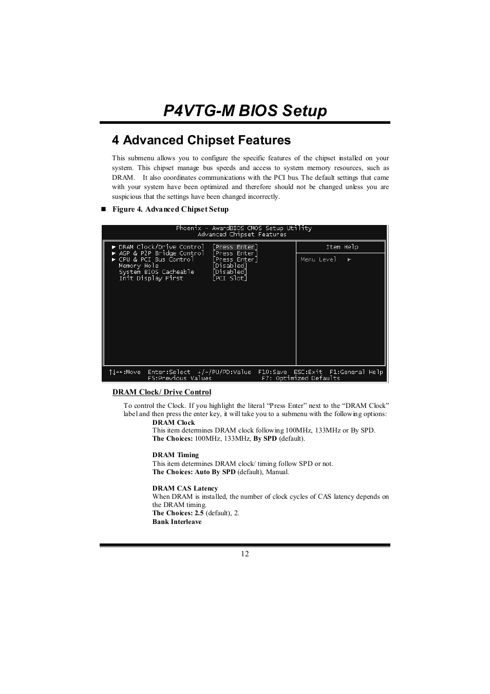 P4vtg-m bios setup, 4 advanced chipset features | chiliGREEN P4VTGM User Manual | Page 37 / 56