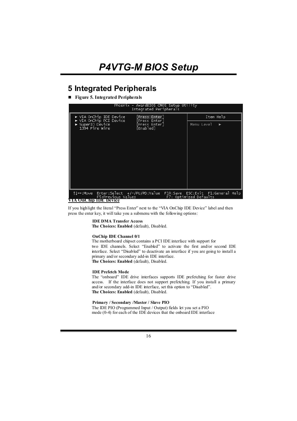 P4vtg-m bios setup, 5 integrated peripherals | chiliGREEN P4VTGM User Manual | Page 41 / 56