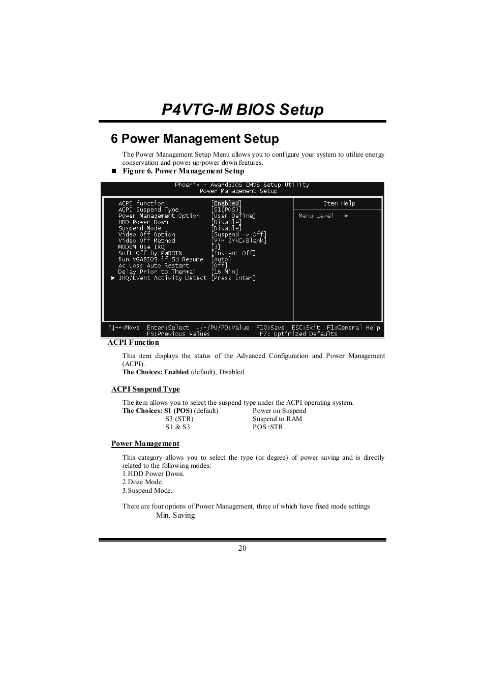 P4vtg-m bios setup, 6 power management setup | chiliGREEN P4VTGM User Manual | Page 45 / 56