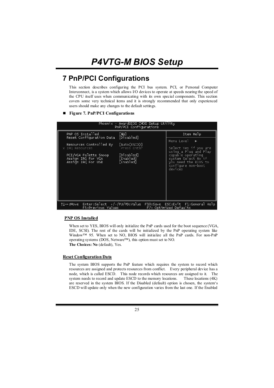 P4vtg-m bios setup, 7 pnp/pci configurations | chiliGREEN P4VTGM User Manual | Page 50 / 56