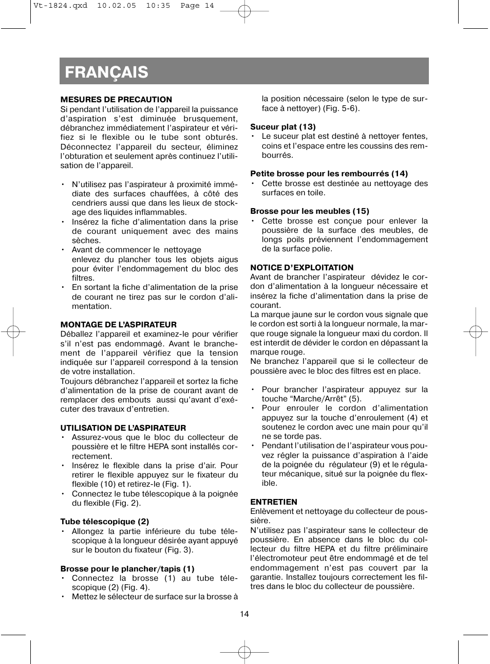 Français | Vitek VT-1824 User Manual | Page 14 / 44