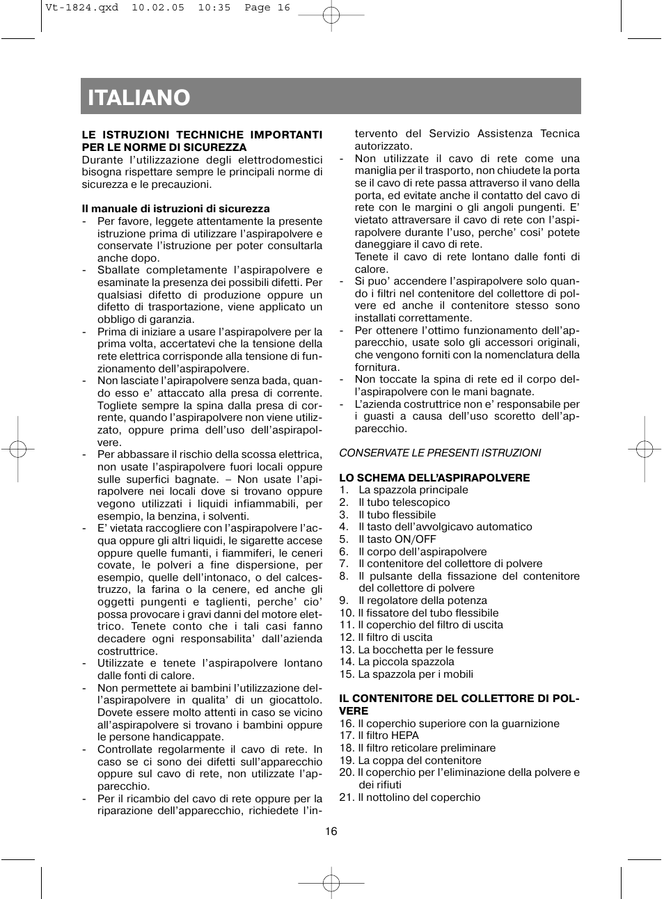 Italiano | Vitek VT-1824 User Manual | Page 16 / 44