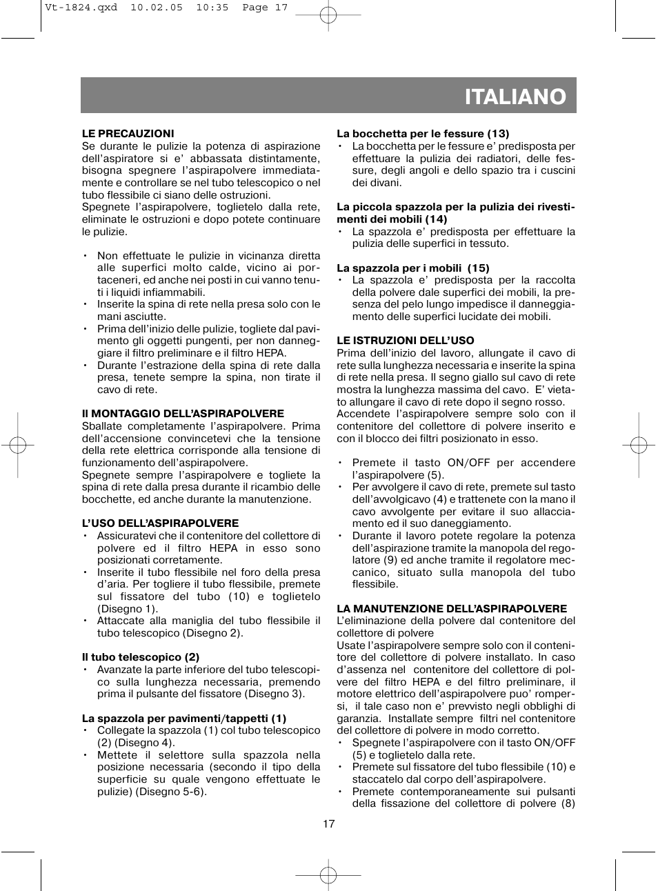 Italiano | Vitek VT-1824 User Manual | Page 17 / 44