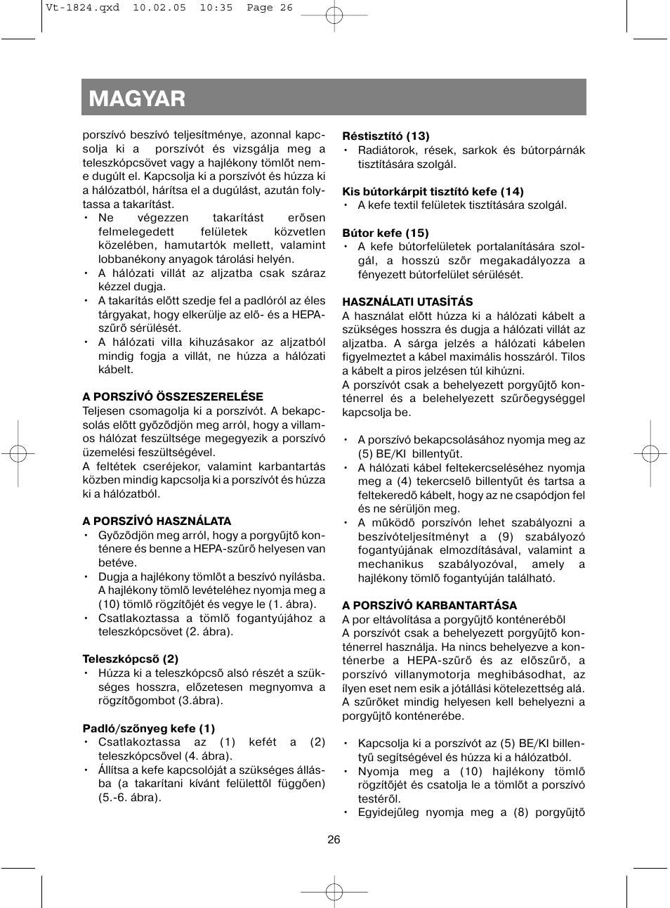 Magyar | Vitek VT-1824 User Manual | Page 26 / 44