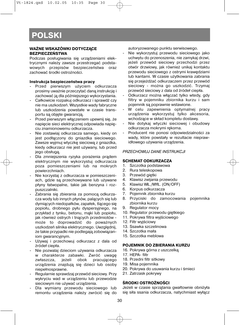 Polski | Vitek VT-1824 User Manual | Page 30 / 44