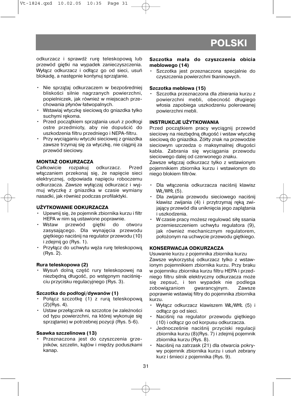 Polski | Vitek VT-1824 User Manual | Page 31 / 44