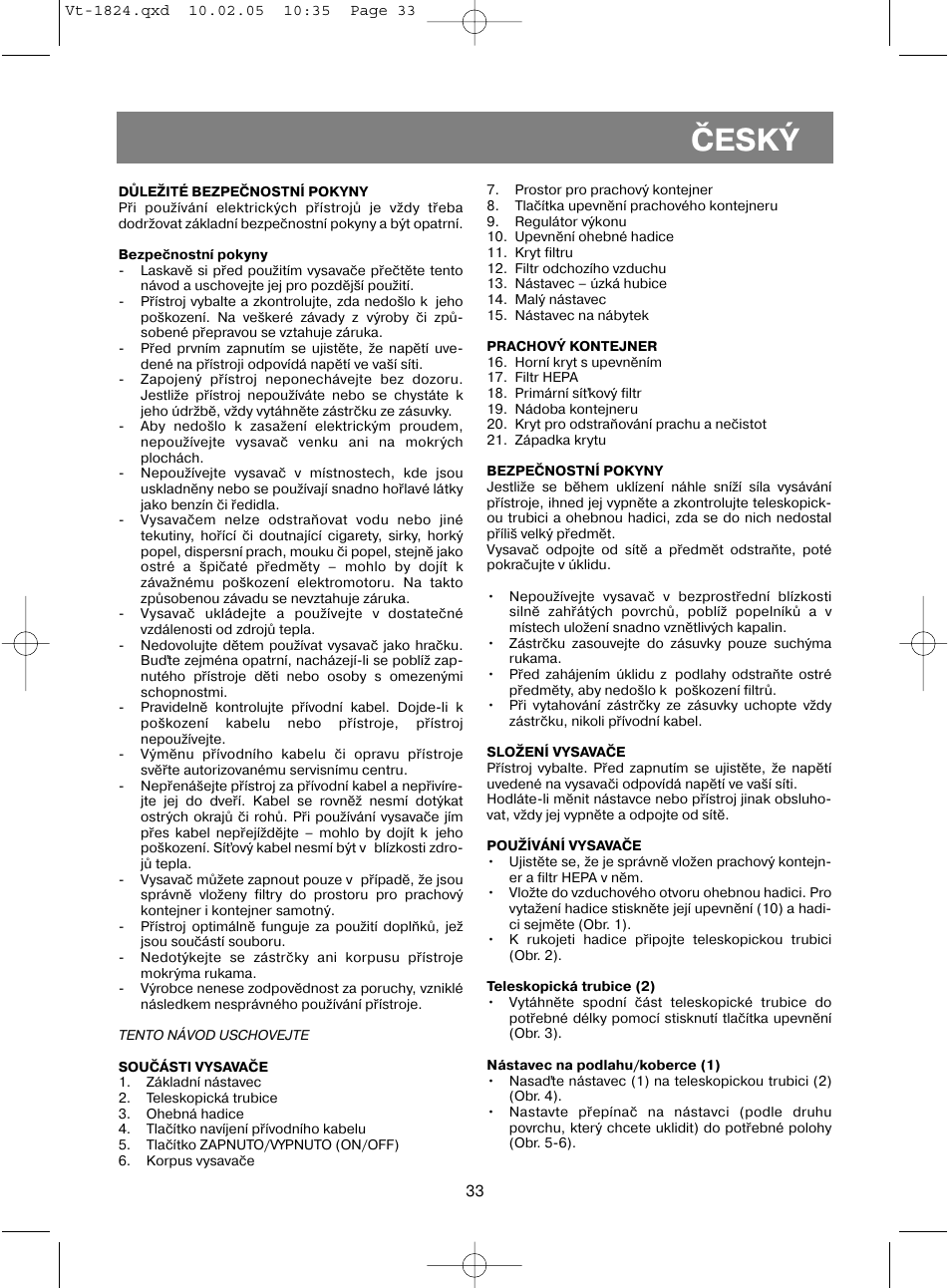 Èeský | Vitek VT-1824 User Manual | Page 33 / 44