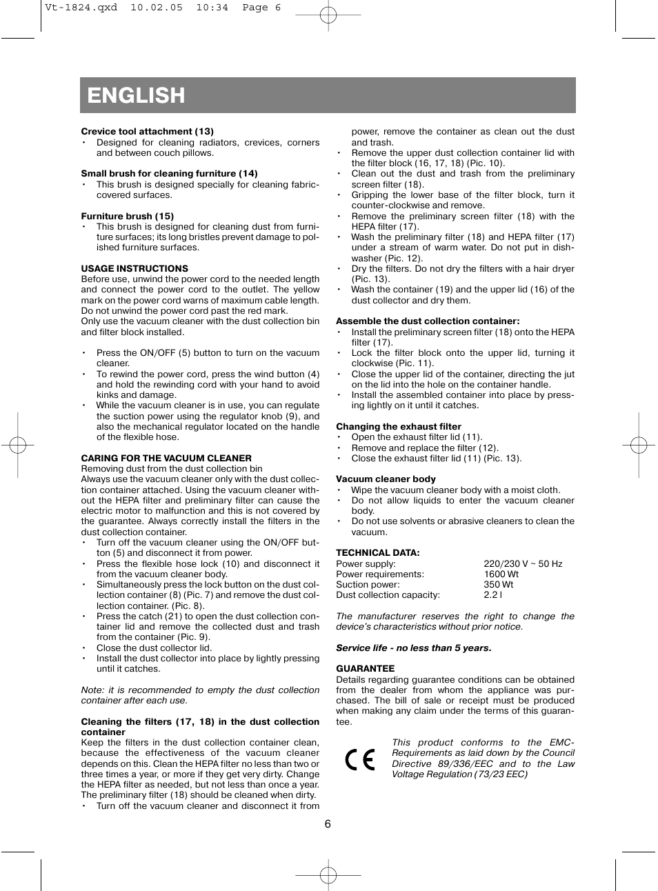 English | Vitek VT-1824 User Manual | Page 6 / 44