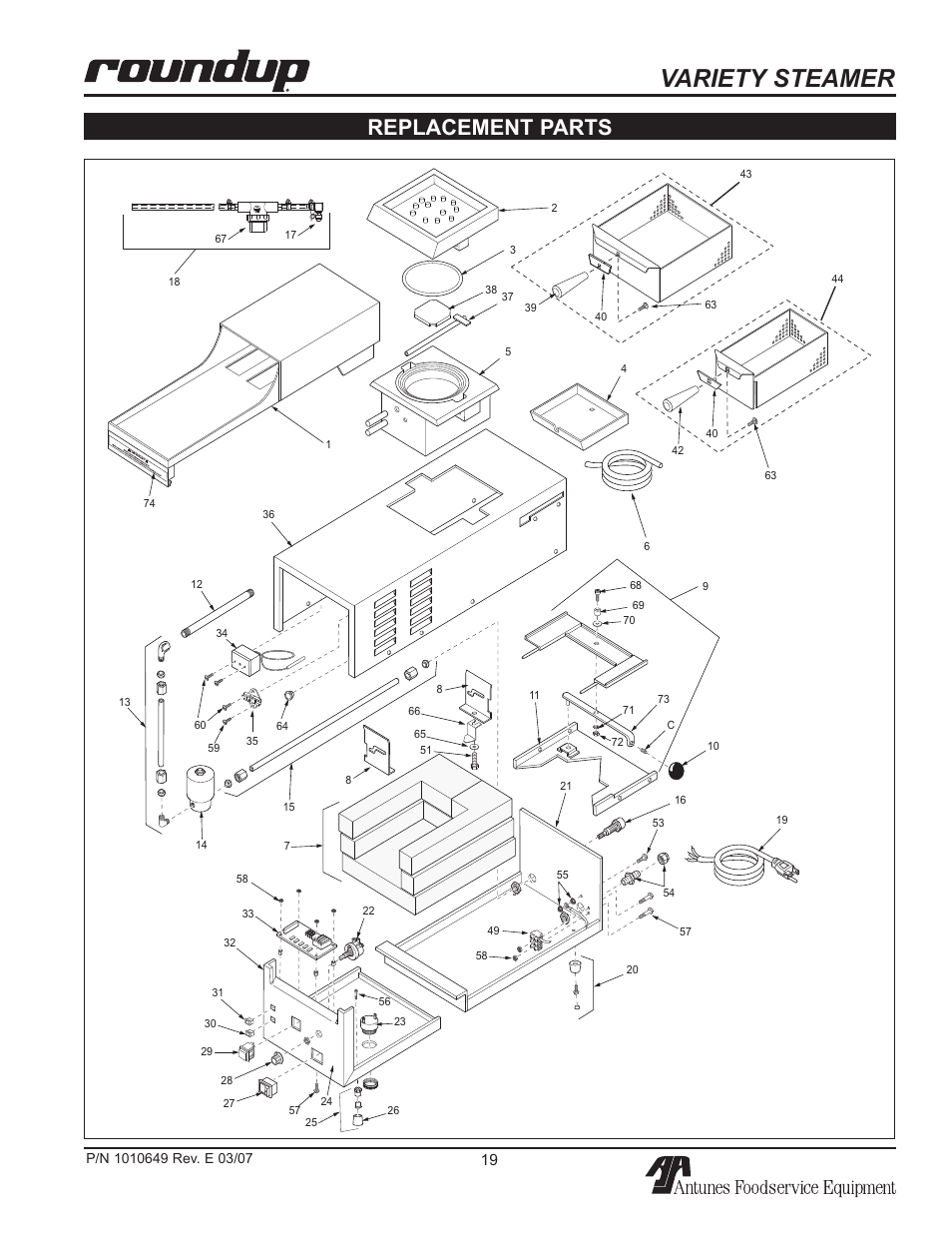 Variety steamer, Replacement parts | Antunes, AJ VS-200aSb User Manual | Page 19 / 24