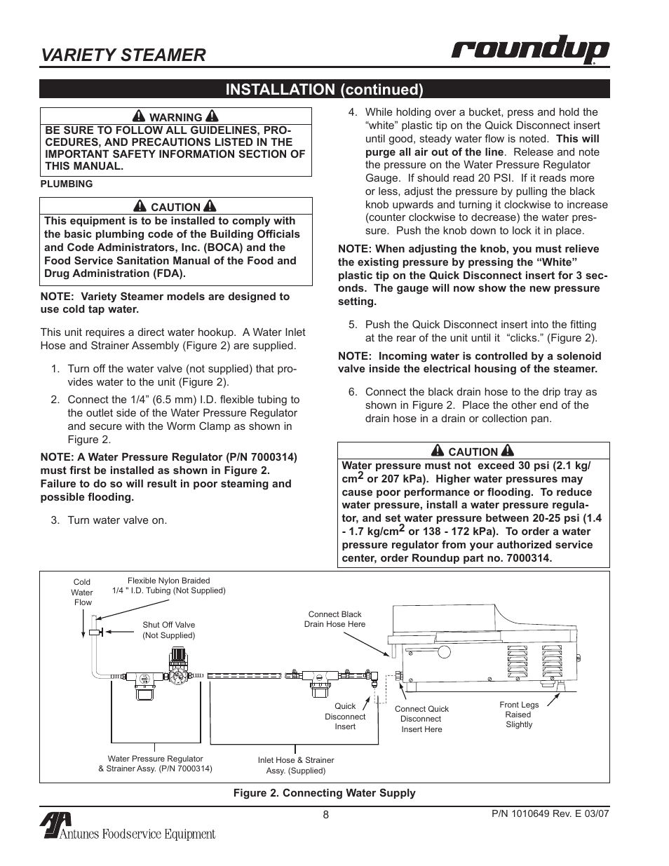 Variety steamer, Installation (continued) | Antunes, AJ VS-200aSb User Manual | Page 8 / 24
