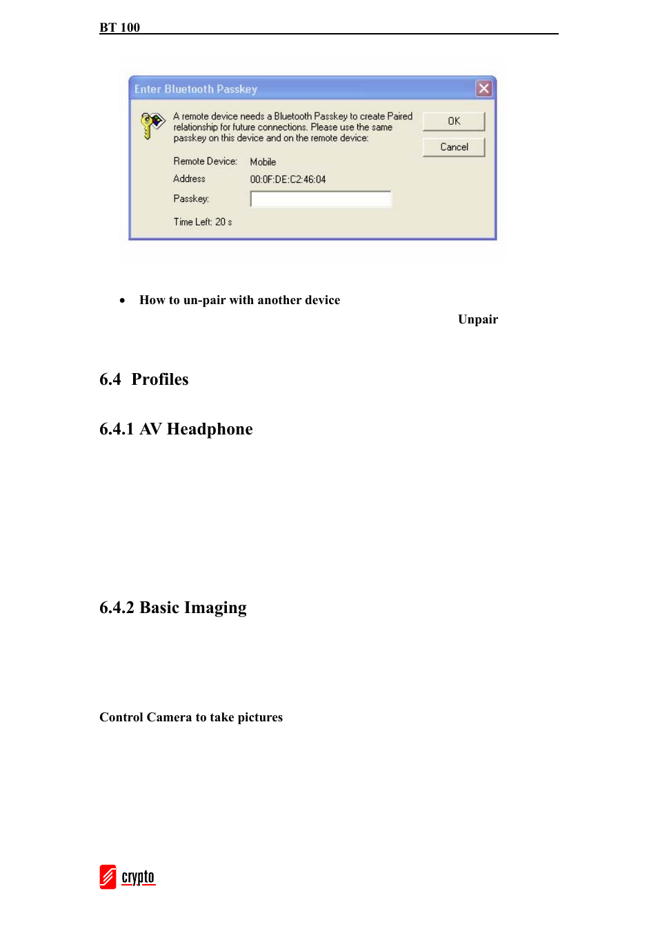 4 profiles 6.4.1 av headphone, 2 basic imaging | chiliGREEN BT100 User Manual | Page 17 / 37