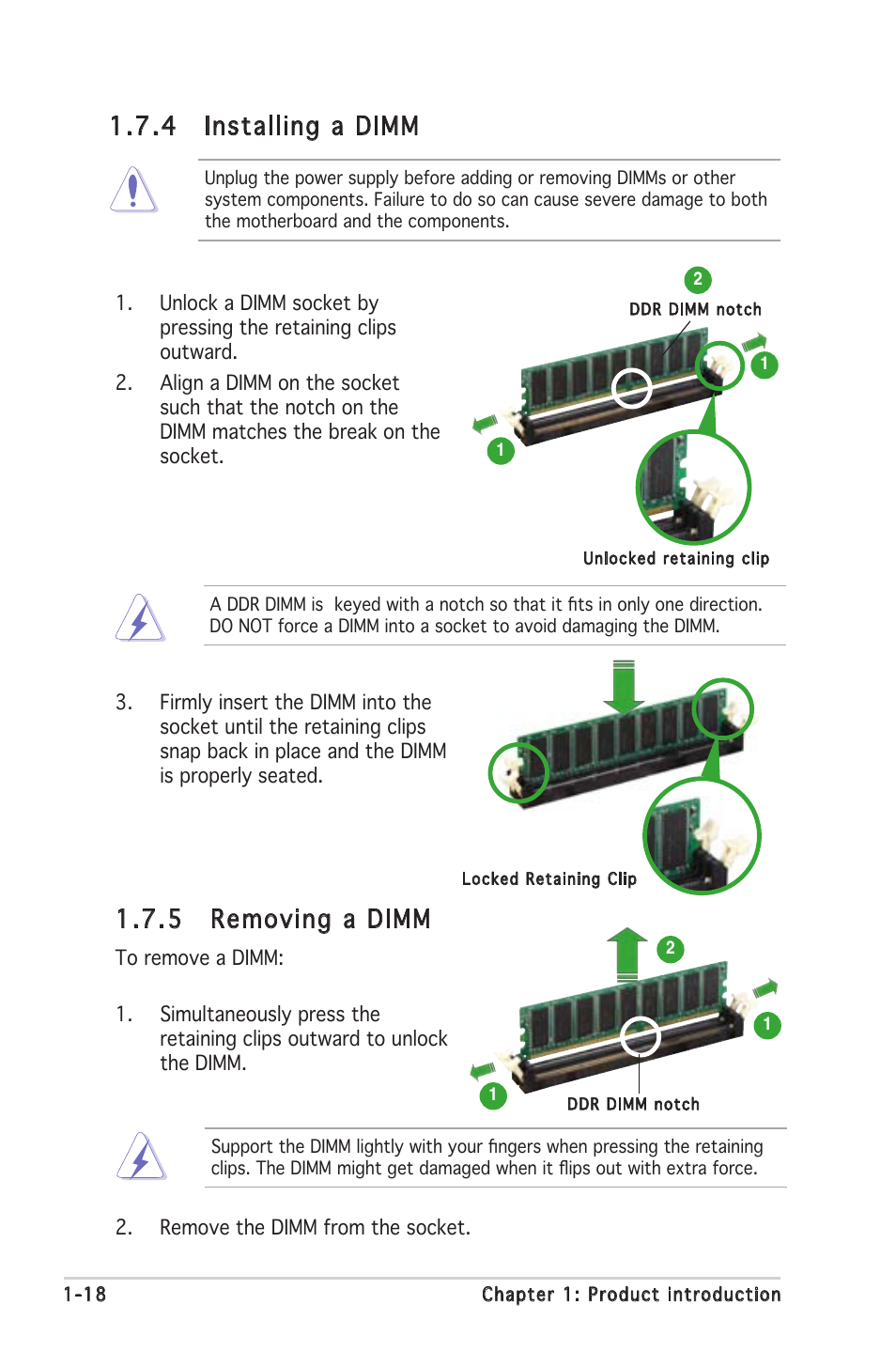 4 installing a dimm, 5 removing a dimm | chiliGREEN P5RD2-TVM User Manual | Page 30 / 90