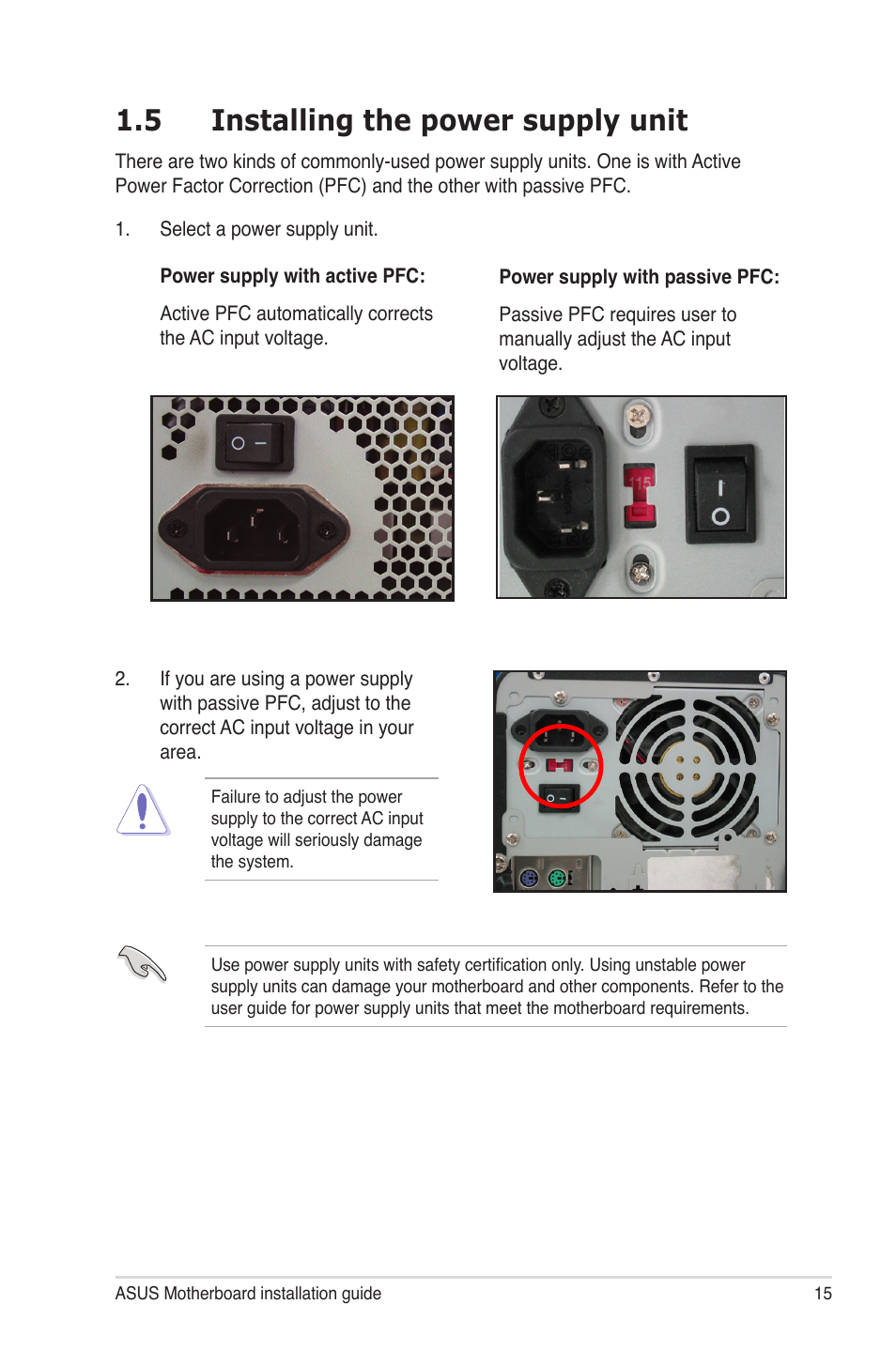 5 installing the power supply unit | chiliGREEN P5G41T-M LX2 User Manual | Page 16 / 722