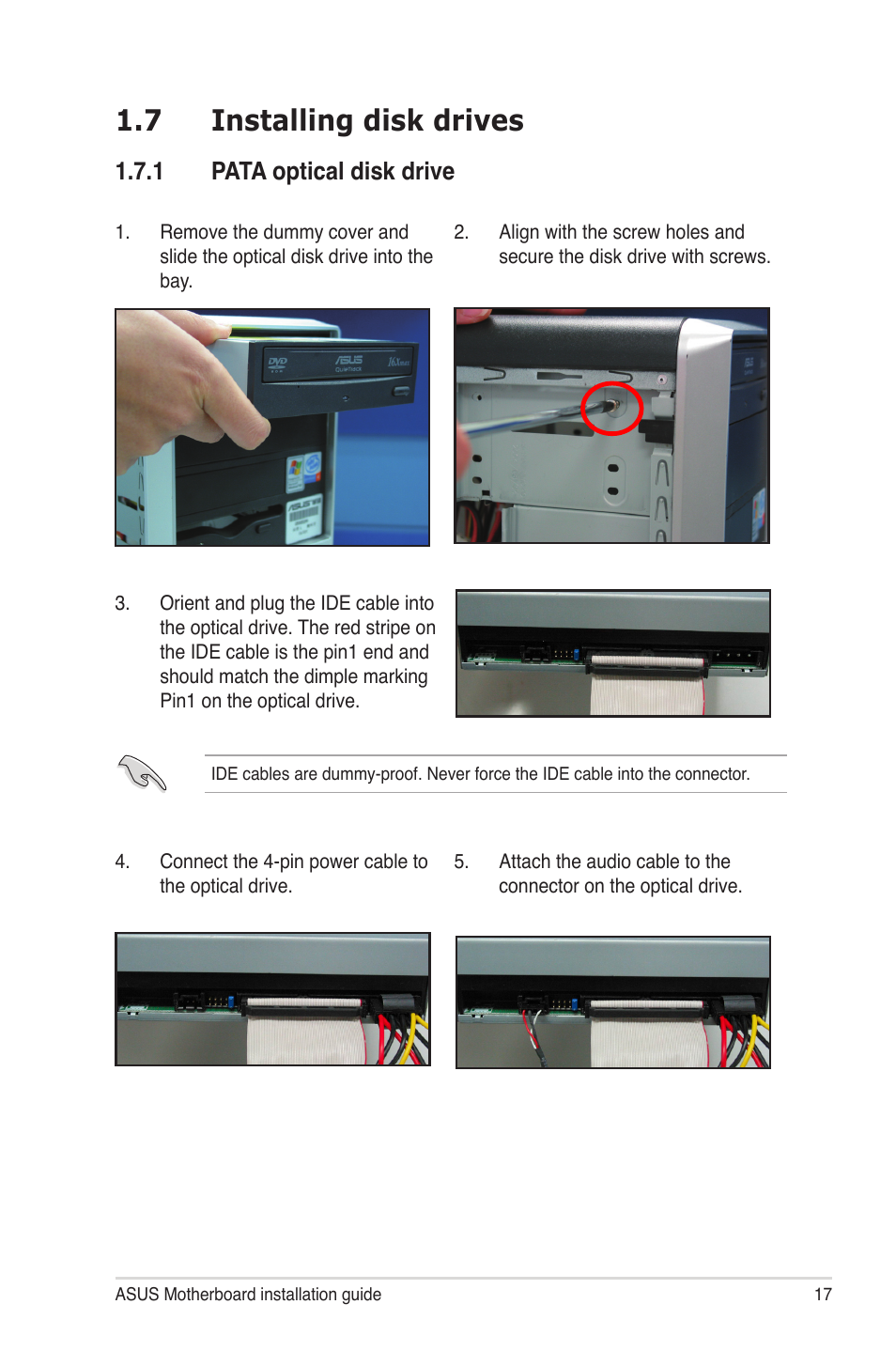 7 installing disk drives, 1 pata optical disk drive | chiliGREEN P5G41T-M LX2 User Manual | Page 18 / 722
