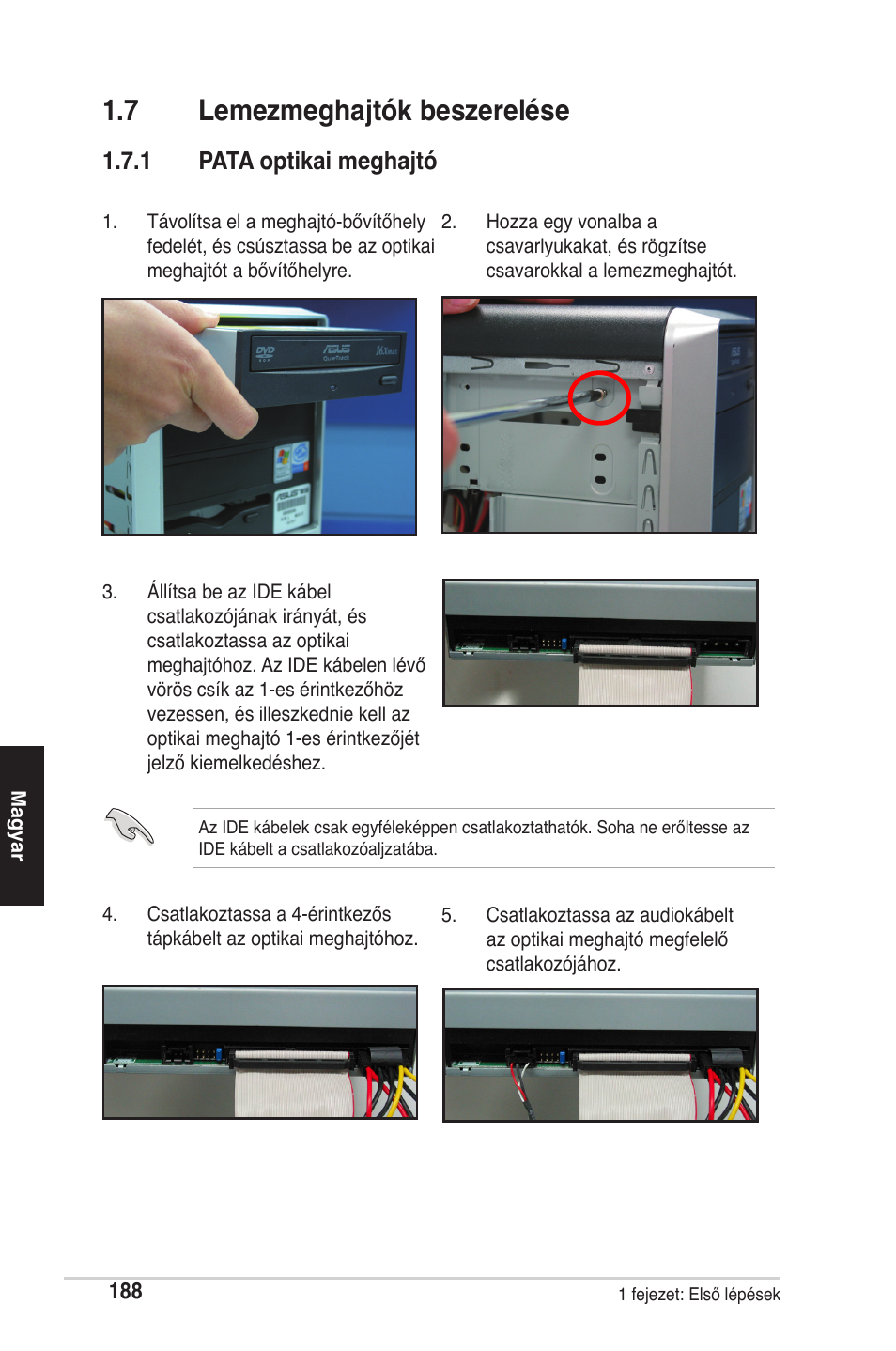 7 lemezmeghajtók beszerelése, 1 pata optikai meghajtó | chiliGREEN P5G41T-M LX2 User Manual | Page 190 / 722