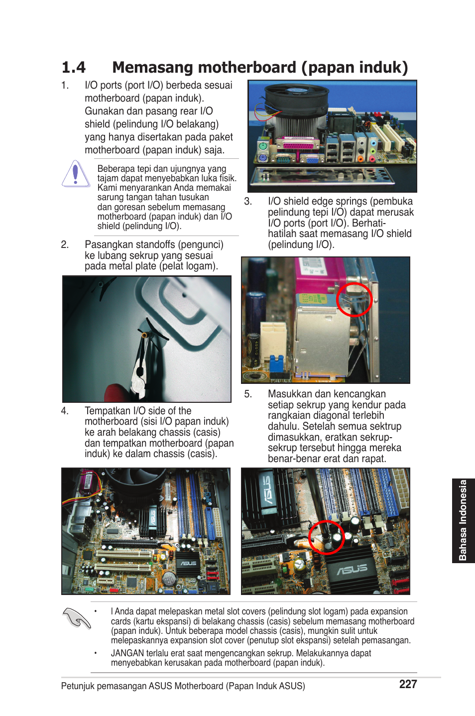 4 memasang motherboard (papan induk) | chiliGREEN P5G41T-M LX2 User Manual | Page 229 / 722