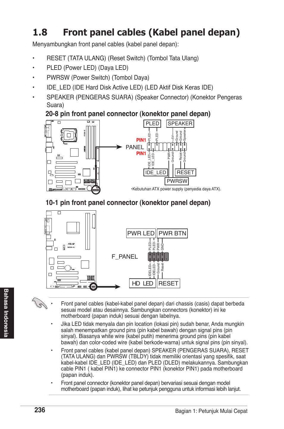 8 front panel cables (kabel panel depan), F_panel, Hd led reset pwr led pwr btn | chiliGREEN P5G41T-M LX2 User Manual | Page 238 / 722