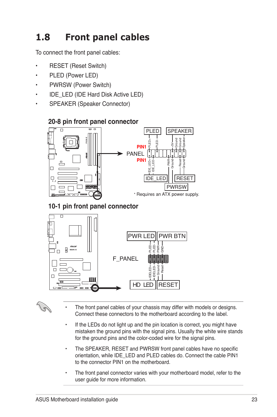 8 front panel cables, F_panel, Hd led reset pwr led pwr btn | chiliGREEN P5G41T-M LX2 User Manual | Page 24 / 722