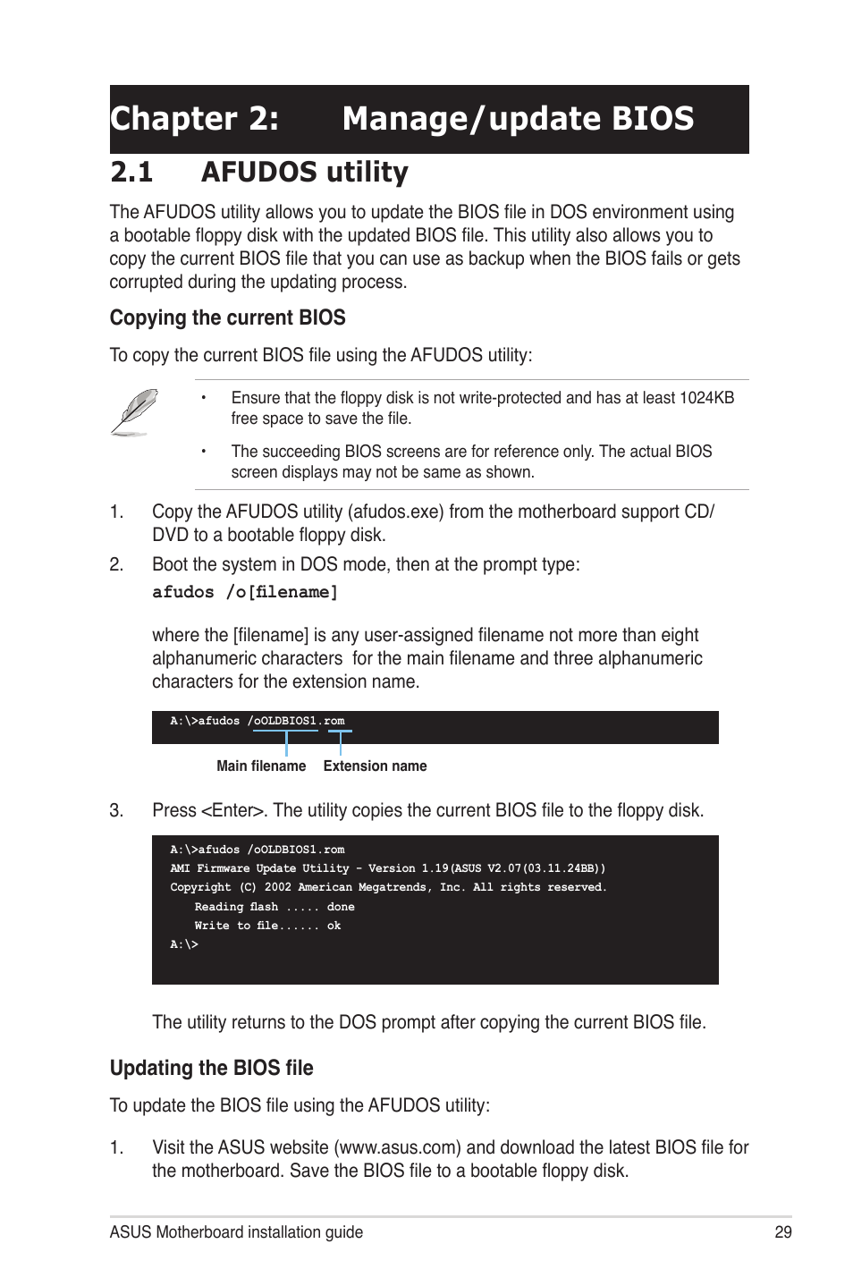 Chapter 2: manage/update bios, 1 afudos utility | chiliGREEN P5G41T-M LX2 User Manual | Page 30 / 722