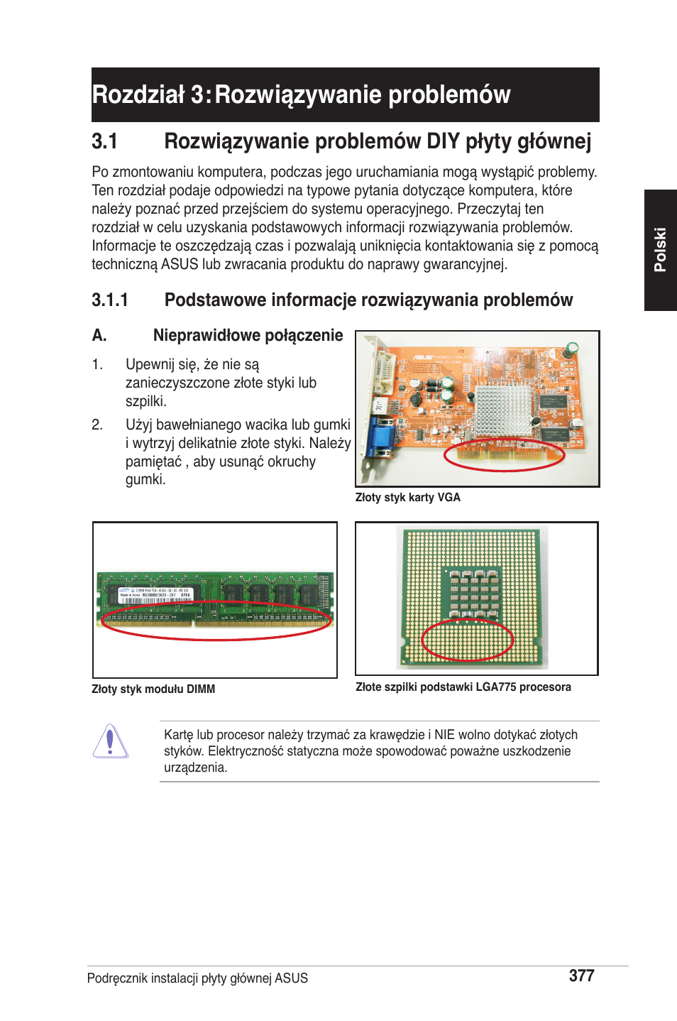 Rozdział 3: rozwiązywanie problemów, 1 rozwiązywanie problemów diy płyty głównej, 1 podstawowe informacje rozwiązywania problemów | chiliGREEN P5G41T-M LX2 User Manual | Page 379 / 722