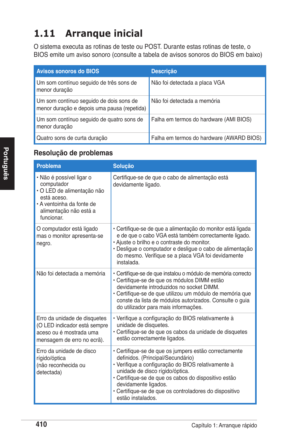 11 arranque inicial, Resolução de problemas | chiliGREEN P5G41T-M LX2 User Manual | Page 412 / 722