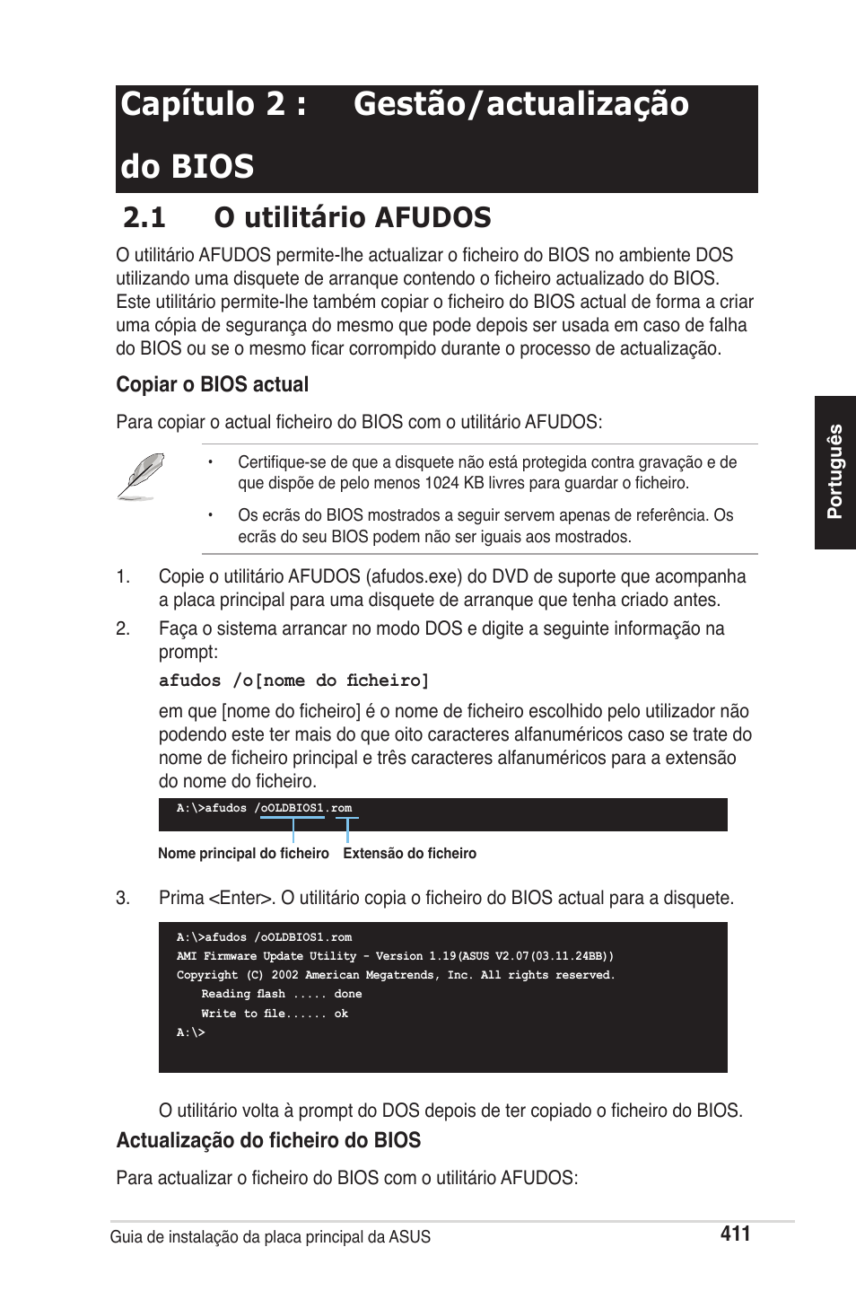 Capítulo 2 : gestão/actualização do bios, 1 o utilitário afudos | chiliGREEN P5G41T-M LX2 User Manual | Page 413 / 722